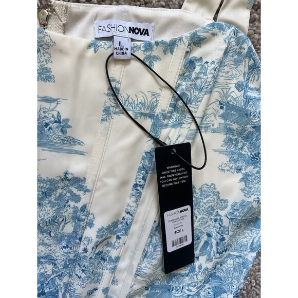 New Fashion Nova Corset Women's Large Bustier Tie Strap Basque Waist Toile Print - Picture 3 of 6